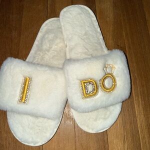 Ivory Plush "I DO" Bridal Slippers